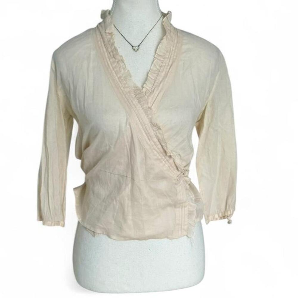 Soft romantic wrap blouse in light cream/champagne cottagecore tone size small - Picture 1 of 4